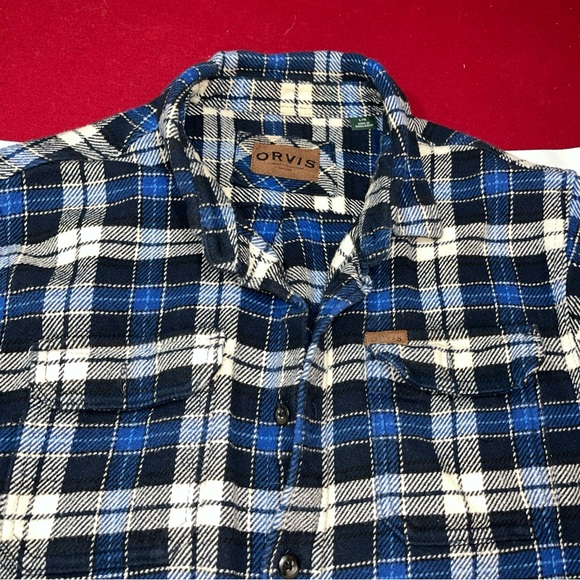 ORVIS Blue PLAID HEAVY Shirt JACKET WORK WEAR Pockets Flannel Shacket BUTTON LG - Picture 10 of 13
